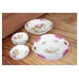 Floral pink & purple bowls & platter