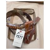 hand stitched leather tool belt and gun holster