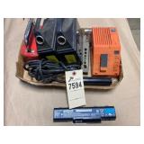 box of misc batteries and chargers