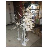 4) lighted white tree birch-bark trees w/ one fros
