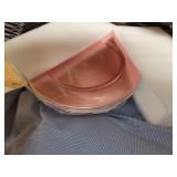 3 pc 12 Pink charger plates approx 40 blk. chair c