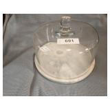Granite based 8" cake plate w/ glass lid