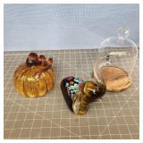 Glass - Elephant paperweight, Pumpkin & small disp