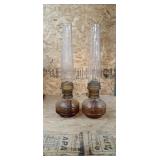 2pc Aladdin Oil lamps - Yellow glass