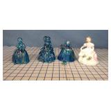 4pc: (3) Blue Carnival ladies, (1) ceramic Lady