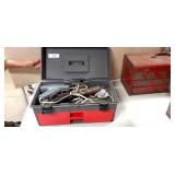 plastic 2 drawer tool box & soldering iron