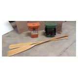 (2) hunting seats w/ storage & (2) Conoe Paddles