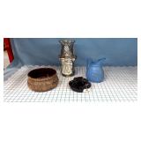 4pc art pottery & carved ashtray