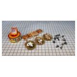 Toy coin bank, sleeping figurines & pumpkin candle