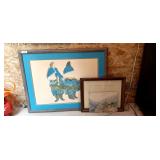 34X43" Carol Grigs print & 19x32 frame w/ painting