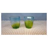 2pc Green glass 7" Tall vases