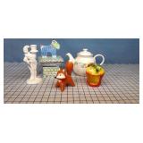 5pc Fox, tea pot, apple, covered dish & more