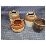 Byron A3A3 4pc Earthenware Small Crocks Brown & Cr