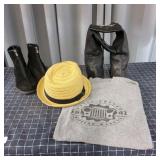 O1 6pc size 9 boots T-Shirt, Straw hat