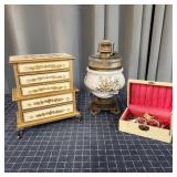 S2 3pc Oil Lamp & Jewelry boxes