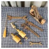 T2 9pc Ford Wrench, wood plane, Oilers, & more