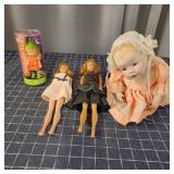 S2 4pc Dolls Porcelain Baby, Kelly, & others