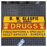 G2 B. W. Glaspie St. Johns Tin Sign 12x22" St. Joh