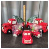 O2 5pc Red Trucks Cookie jar 4" to 10" long