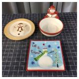 E2 3pc Horderves dishes Snowmen Bowl & plates