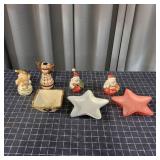 E2 7pc Christmas Decor: Snowmen, Star dishes, wrea