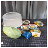 I2 5pc+ corn dish, Cake carrier, Scrubbers,