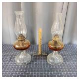R2 2Pc Glass oil lamps Vintage 18 Inch tall