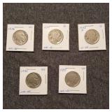 MC 5PC 1930-1937 Buffalo nickels readable Dates