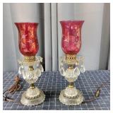 R2 2Pc Vintage Bohemian Boudior Lamps cut glass Cr