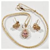 MC Pink stone earrings & Pendant Sterling