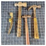 T2 4pc claw hammer, (2) ball peen hammers, brick h