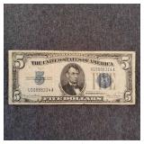 LB Silver certificate Five Dollar 1394 D 1934 $5 S