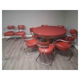 10pc Red Felt Poker Table & Chairs