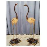 S3 2pc Brass & Crystal Crane Lamps 55' Tall 110v