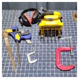 T2 6pc C-Clamps, work light, hearing protection, u