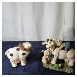 H2 2 Ceramic/resin Cow figurens 6.5"Tall - 8"Tall