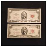 LB 2Pc 2 Dollar bill Red seal 1953 A/B