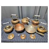 I3 10pc antique copper Tea kettles, pans