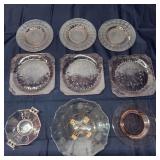 L5 9Pc Pink depression glass Plates Dish