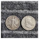 LB 2Pc Half dollars liberty Franklin 1943-1960 Sil