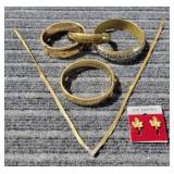 L3 6pc Bangle Bracelet Rolled Gold Necklaces, earr