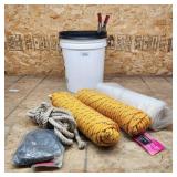 G3 5pc (2) coils of rope, Bucket, Clear sheeting,