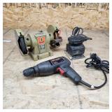 F3 3pc Palm sander, Bench Grinder, Drill