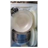 F Plastic Dishes, Bowls, Silverware and lids