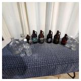 A diverse collection of glass bottles featuring pi
