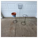 Yd - Metal Plant Stands with Terra Cotta Set of tw