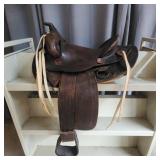 UH - Vintage Western Leather Saddle with Antique W
