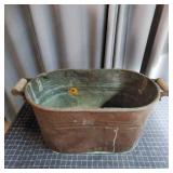 T1 - Antique Copper Wash Tub with Wooden Antique c