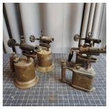 T2 - Lot of 4 Antique Brass Blow Torches Collectio