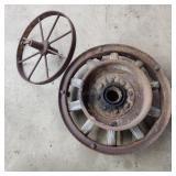YD - Antique Iron & Wood Spoke Wheels - Two vintag